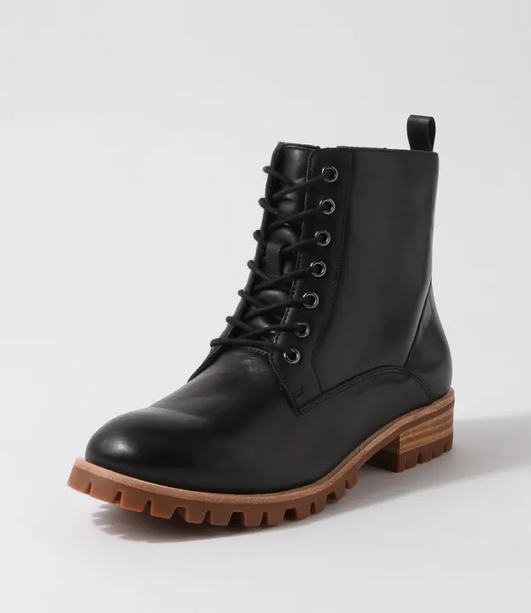 Women ZIERA Minoru W Black Leather Lace Up Boots