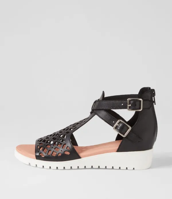 Women DJANGO & JULIETTE Minos Black White Leather Sandals