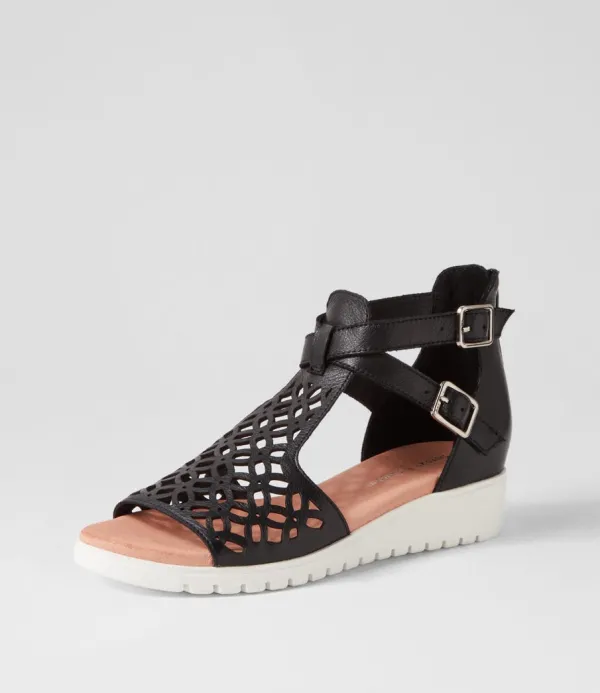 Women DJANGO & JULIETTE Minos Black White Leather Sandals