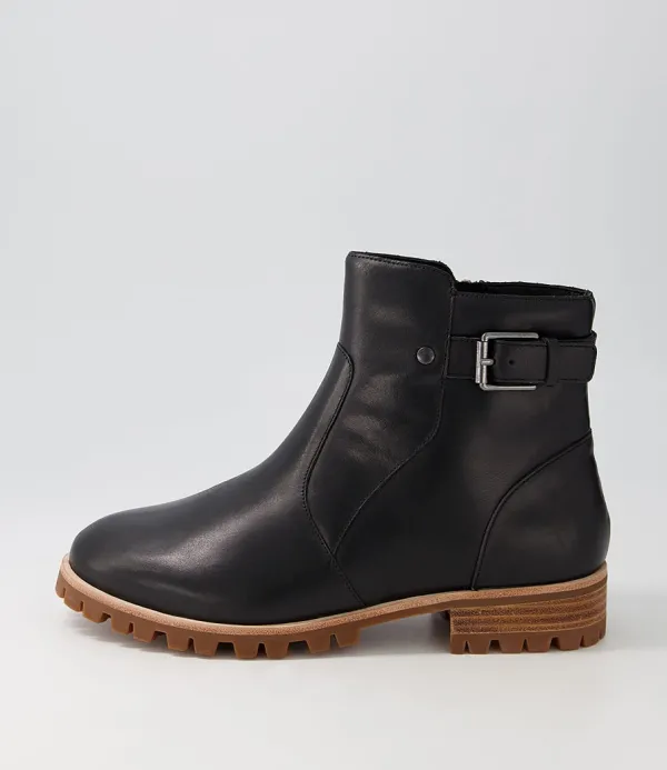Women ZIERA Misael W Black Leather Ankle Boots