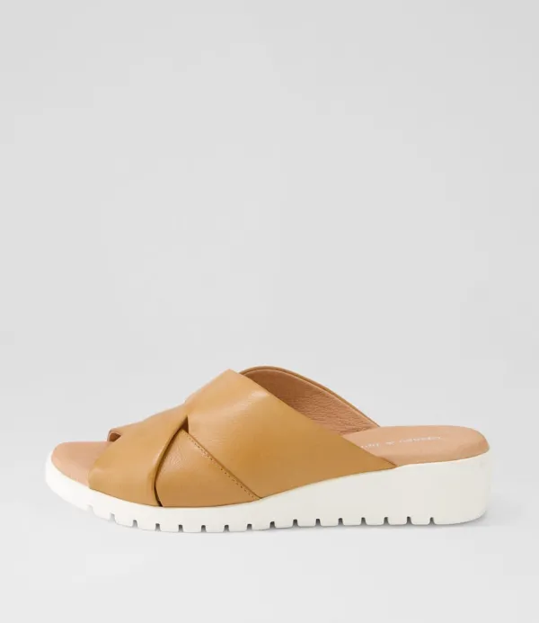 Women DJANGO & JULIETTE Mith Dark Tan White Leather Slides