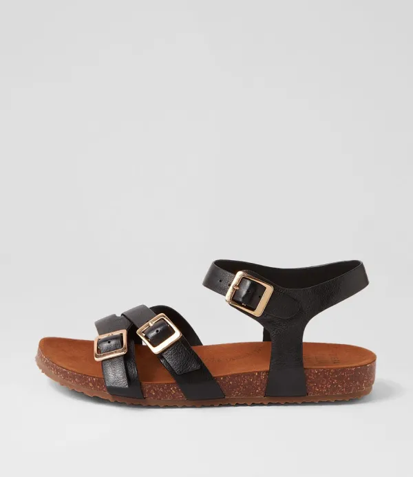 Women ZIERA Moffee Xw Black Leather Sandals