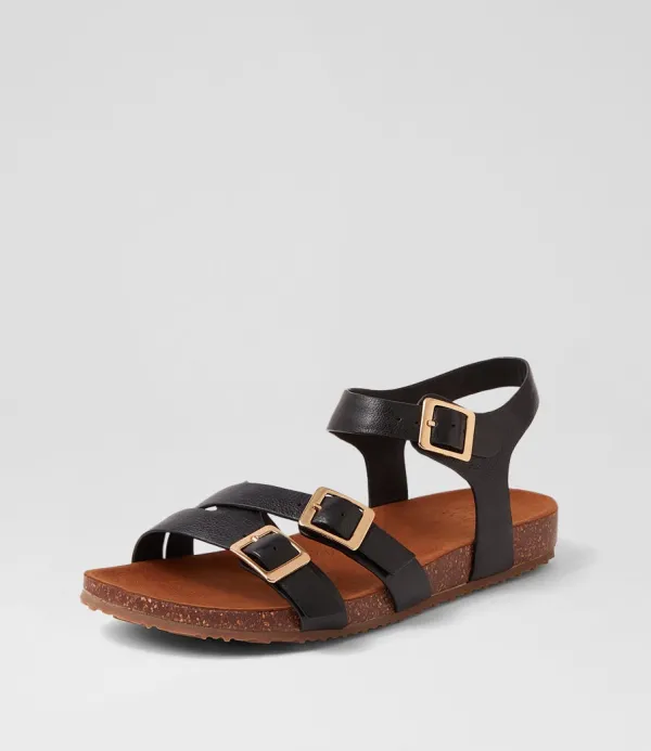 Women ZIERA Moffee Xw Black Leather Sandals
