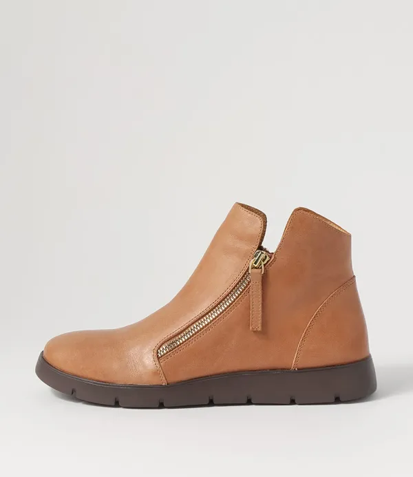 Women ZIERA Mohme W Tan Leather Ankle Boots