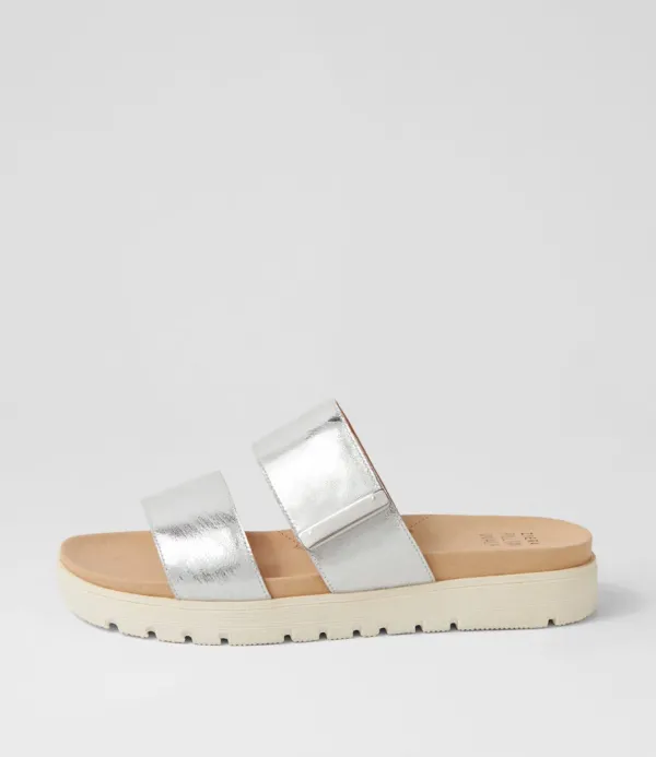 Women ZIERA Nairo Xw Silver Scratch Leather Slides