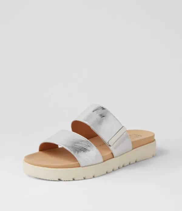 Women ZIERA Nairo Xw Silver Scratch Leather Slides