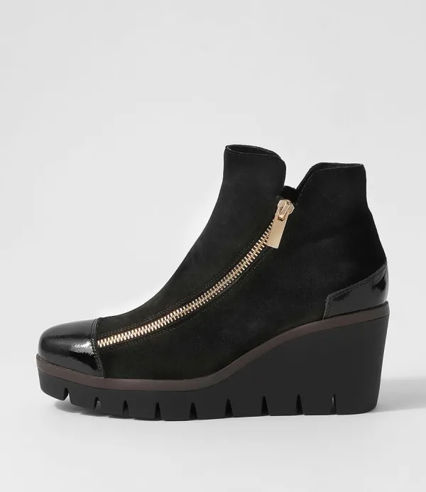 Women DJANGO & JULIETTE Nalani Black Patent Suede Ankle Boots