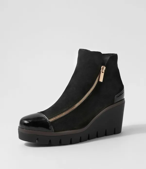 Women DJANGO & JULIETTE Nalani Black Patent Suede Ankle Boots