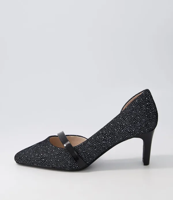 Women SUPERSOFT Narda2 Black White Dot Suede Patent Heels