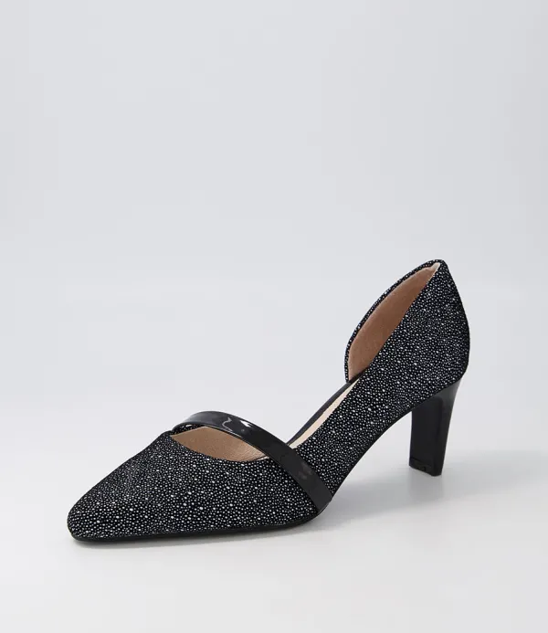 Women SUPERSOFT Narda2 Black White Dot Suede Patent Heels