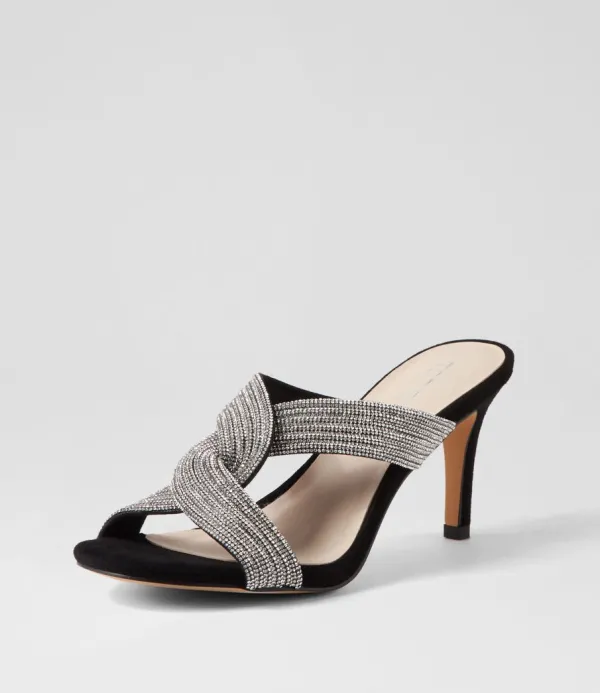 Women TOP END Narleta Black Silver Suede Jewels Mules