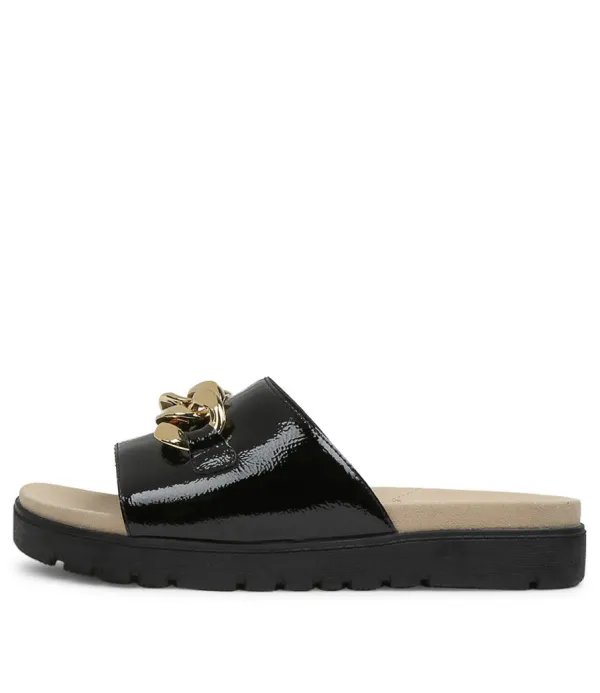Women ZIERA Narry Xw Black Wrinkle Patent Slides Bs