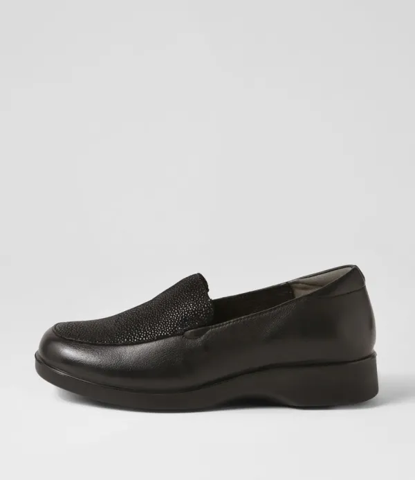 Women SUPERSOFT Nature2 Black Lizard Leather Suede Loafers