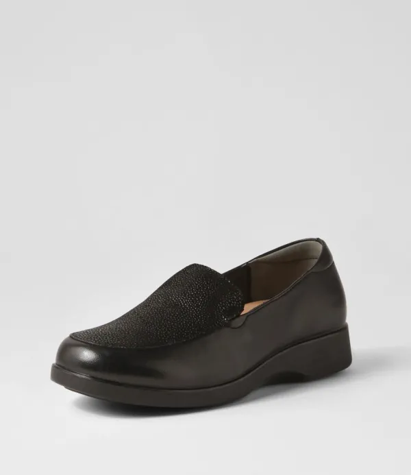 Women SUPERSOFT Nature2 Black Lizard Leather Suede Loafers