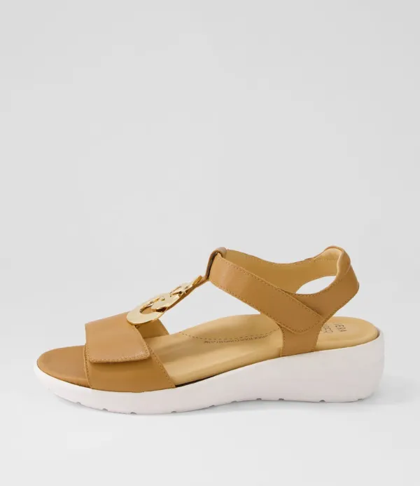 Women ZIERA Navvon Xw Dark Tan Leather Sandals
