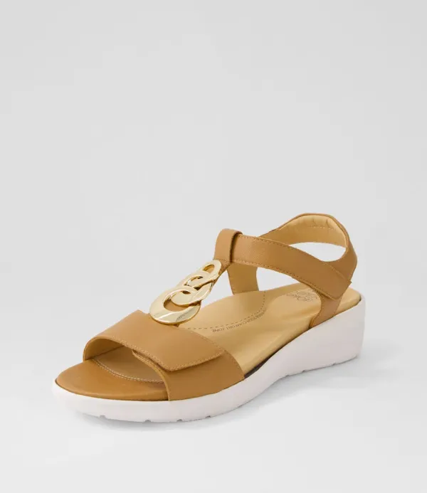 Women ZIERA Navvon Xw Dark Tan Leather Sandals