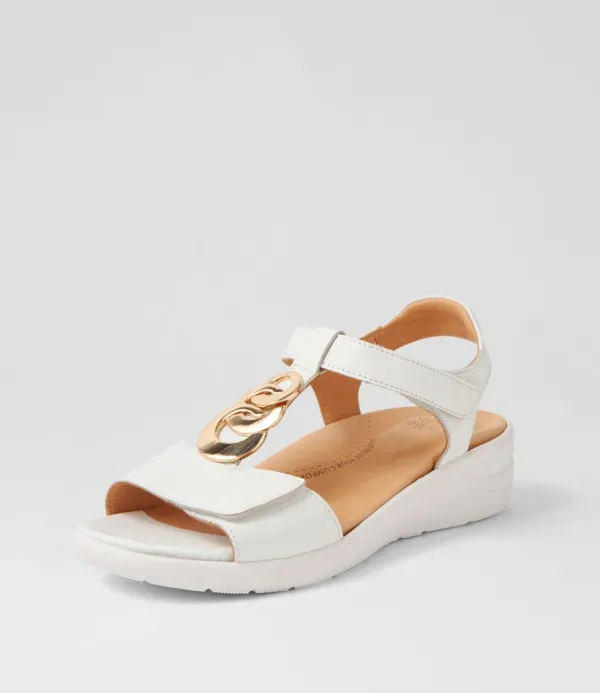 Women ZIERA Navvon Xw White Leather Sandals