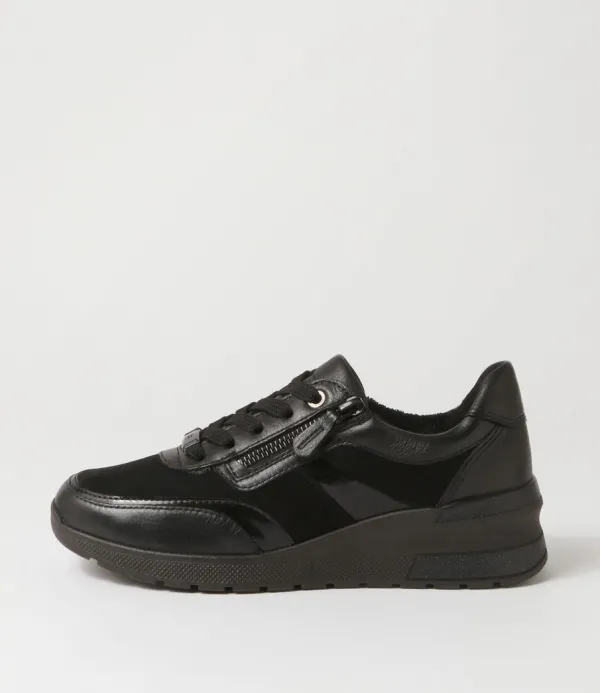 Women ARA Neapel 14 Schwarz Leather Suede Sneakers