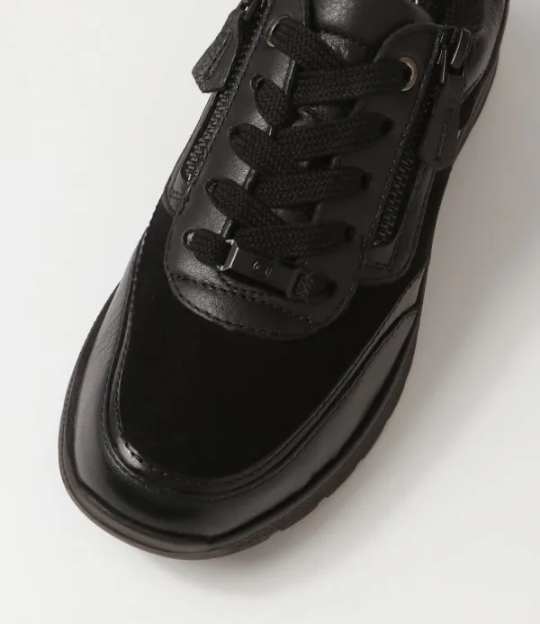 Women ARA Neapel 14 Schwarz Leather Suede Sneakers