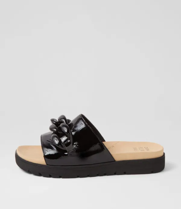 Women ZIERA Nerriya Xw Black Patent Leather Slides