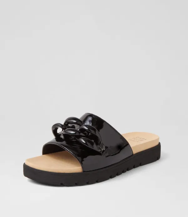 Women ZIERA Nerriya Xw Black Patent Leather Slides