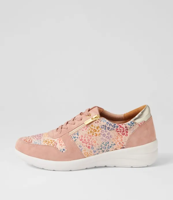 Women ZIERA Newton W Rose Pink Leopard Multi Sneakers