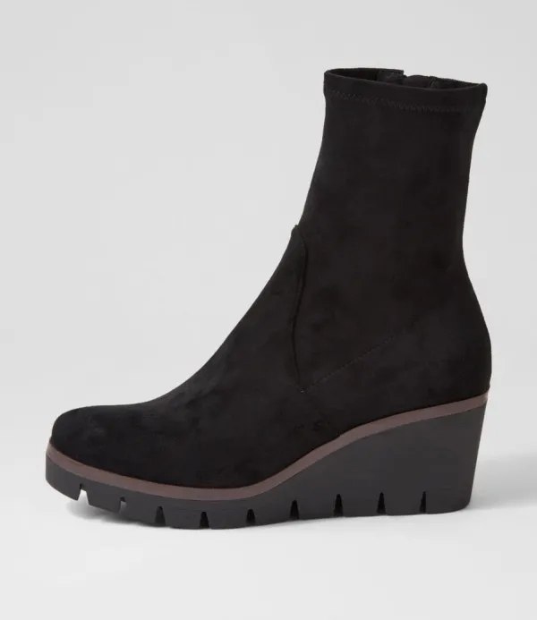 Women DJANGO & JULIETTE Nibal Black Stretch Microsuede Ankle Boots