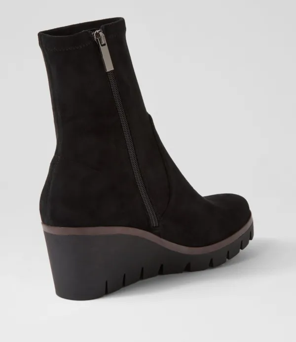 Women DJANGO & JULIETTE Nibal Black Stretch Microsuede Ankle Boots