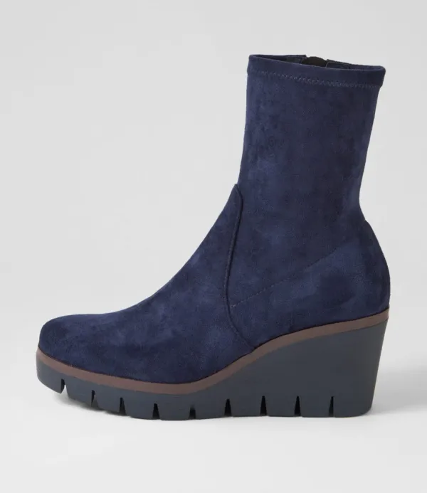 Women DJANGO & JULIETTE Nibal Navy Stretch Microsuede Ankle Boots