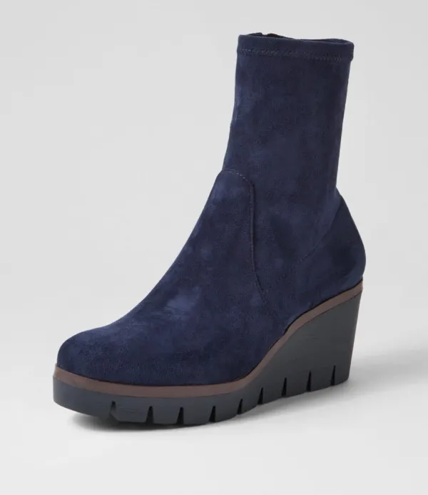 Women DJANGO & JULIETTE Nibal Navy Stretch Microsuede Ankle Boots
