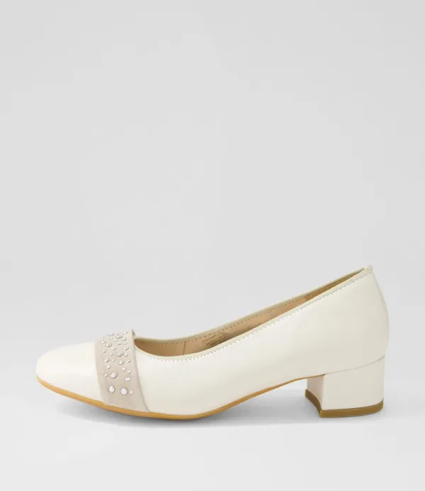 Women ARA Nizza 13 Creme Shell Platinum Leather Heels