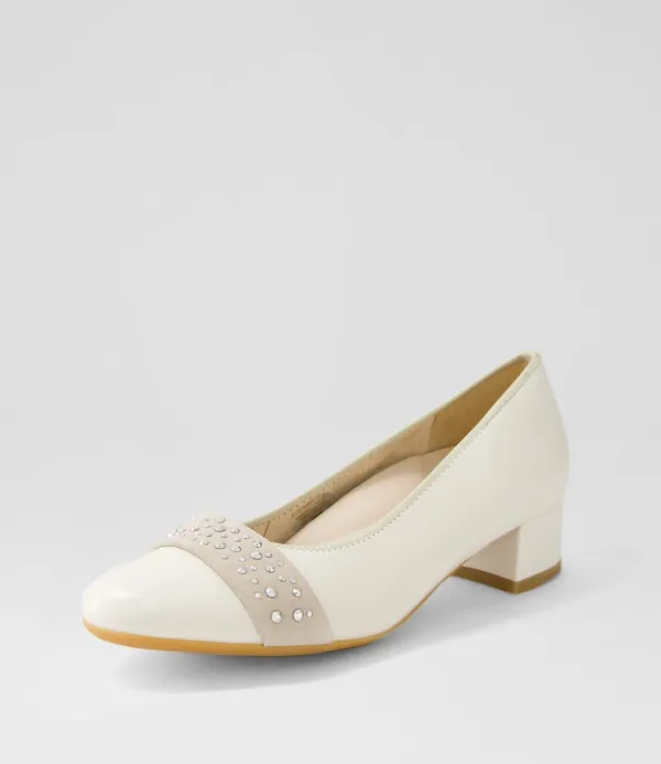 Women ARA Nizza 13 Creme Shell Platinum Leather Heels