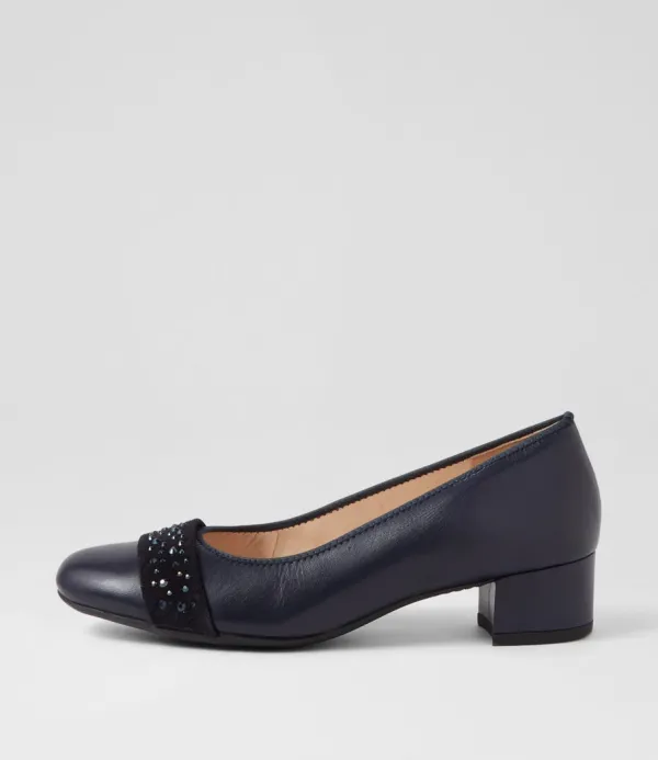 Women ARA Nizza 13 Navy Leather Heels