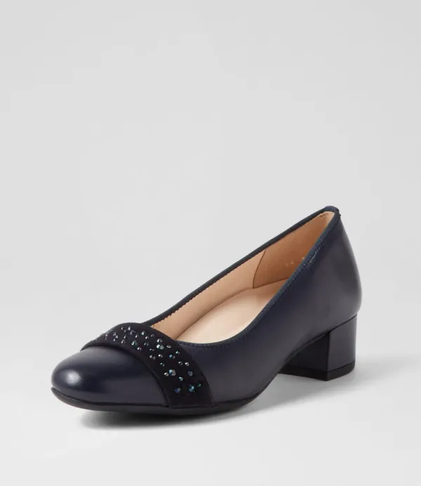 Women ARA Nizza 13 Navy Leather Heels