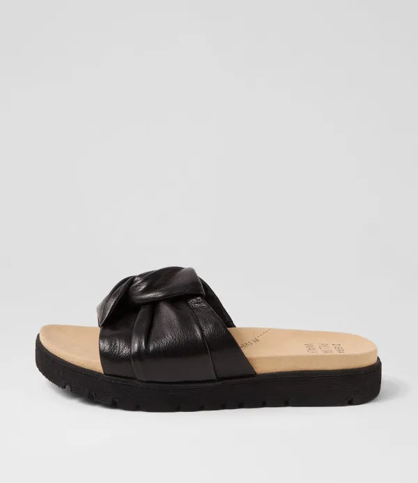 Women ZIERA Nulla Xw Black Leather Slides