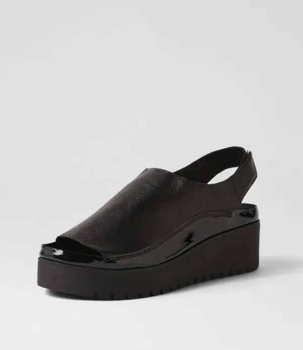 Women DJANGO & JULIETTE Ober Black Leather Patent Sandals