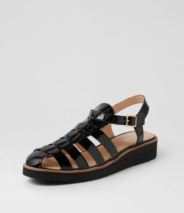 Women TOP END Oblight Black Patent Leather Flat Shoes