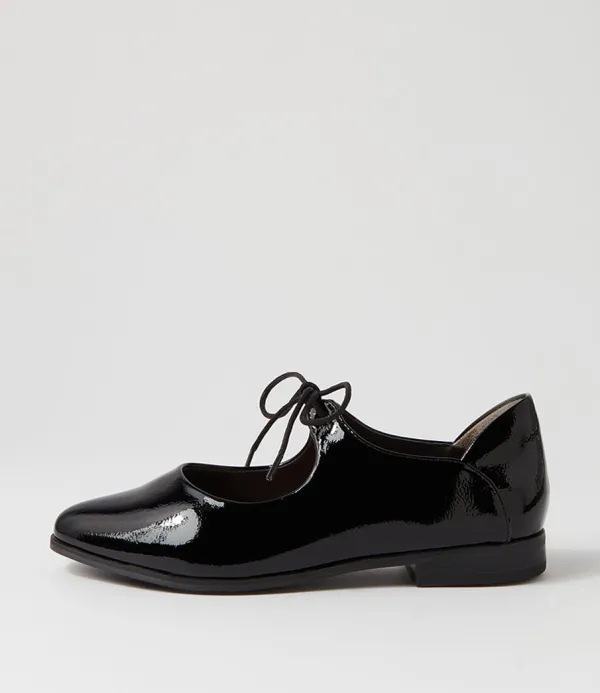 Women ZIERA Oceany Xf Black Wrinkle Patent Flat Shoes