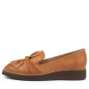 Women TOP END Oclem Dark Tan Leather Flat Shoes Cs