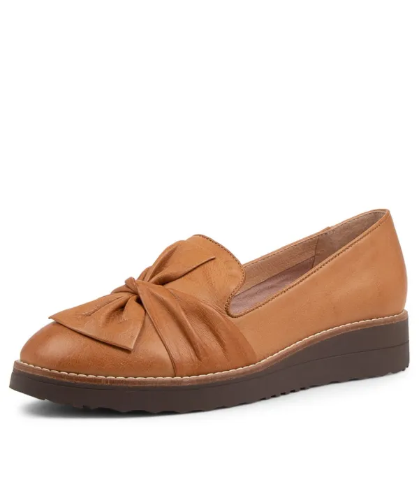 Women TOP END Oclem Dark Tan Leather Flat Shoes Cs