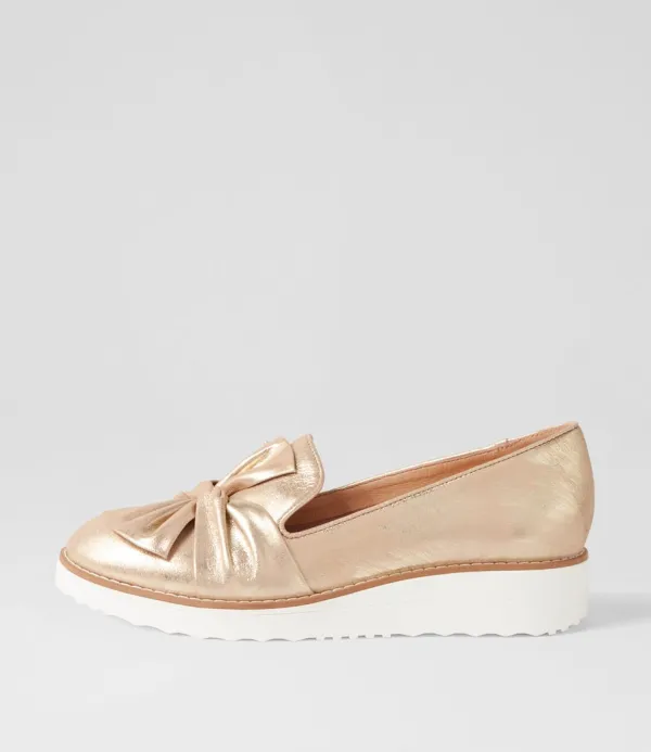 Women TOP END Oclem Old Gold Scratch Leather Flat Shoes
