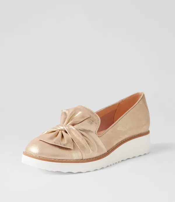Women TOP END Oclem Old Gold Scratch Leather Flat Shoes