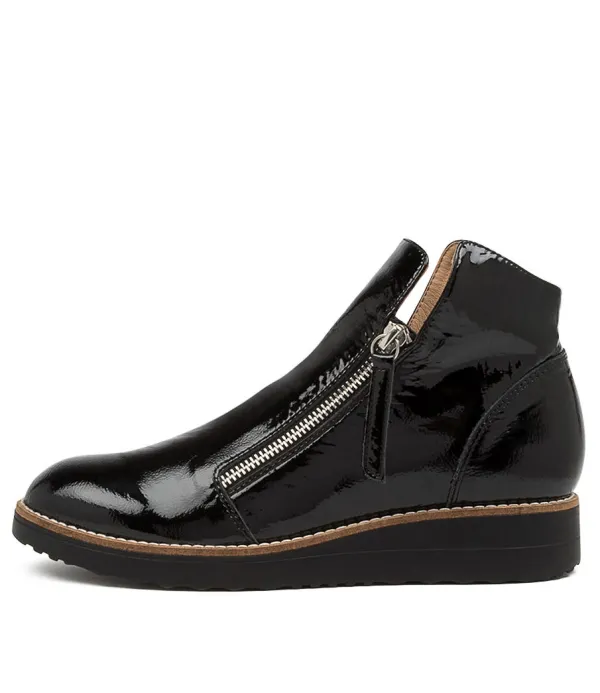 Women TOP END Ohmy Black Patent Leather Boots Black Sole