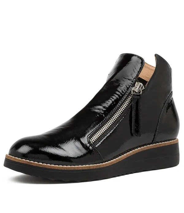 Women TOP END Ohmy Black Patent Leather Boots Black Sole
