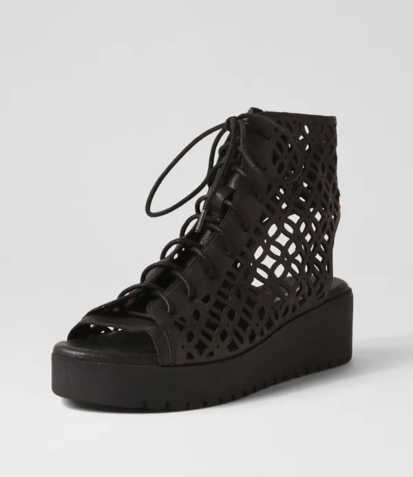 Women DJANGO & JULIETTE Olava Black Leather Sandals
