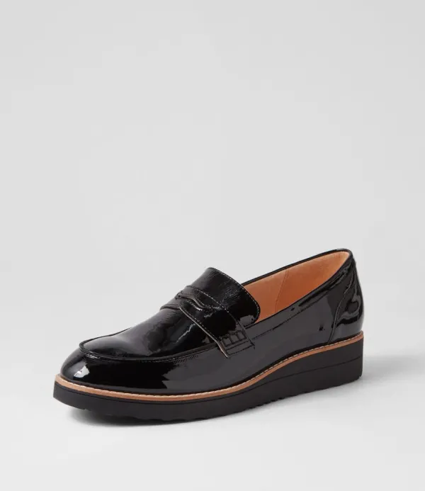 Women TOP END Oley Black Patent Leather Loafers