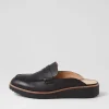 Women TOP END Olmm Black Leather Mules