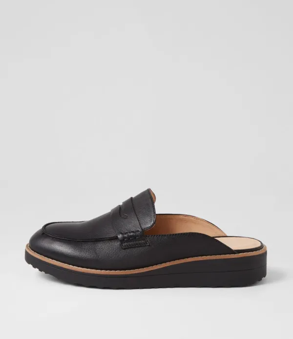 Women TOP END Olmm Black Leather Mules