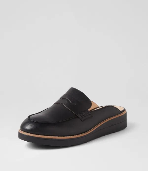 Women TOP END Olmm Black Leather Mules