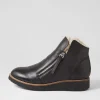 Women TOP END Opal Black Beige Leather Fur Ankle Boots